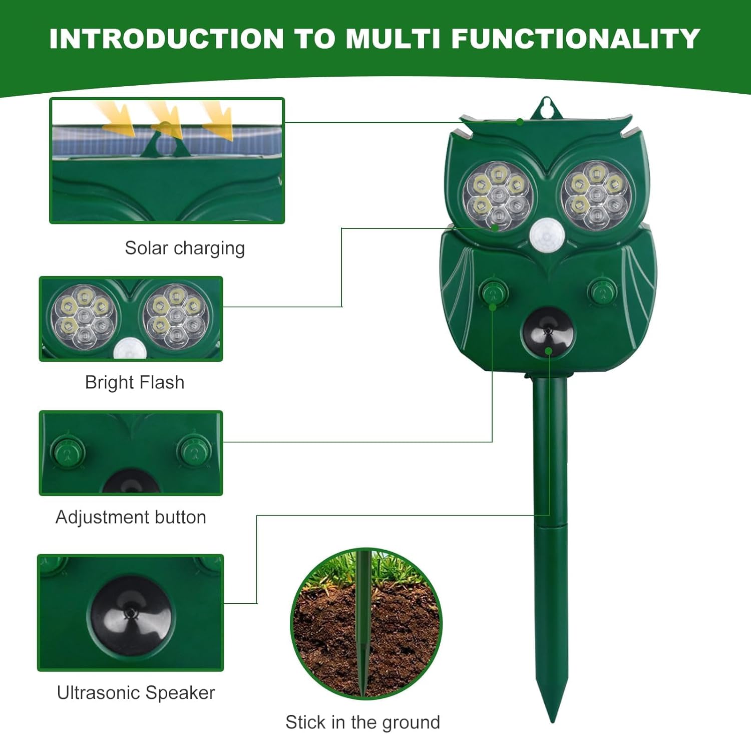 Solar Ultrasonic Animal Repeller with Motion Sensor