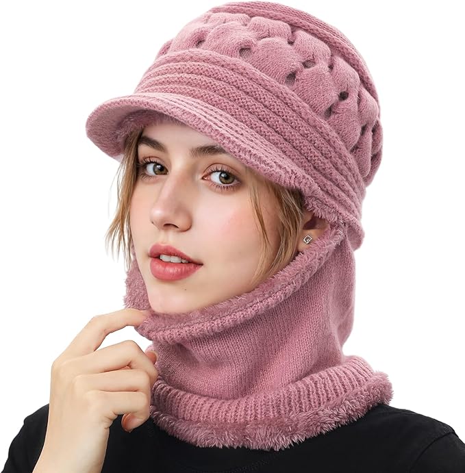 Women's Winter Beanie Hat & Scarf Mask Set