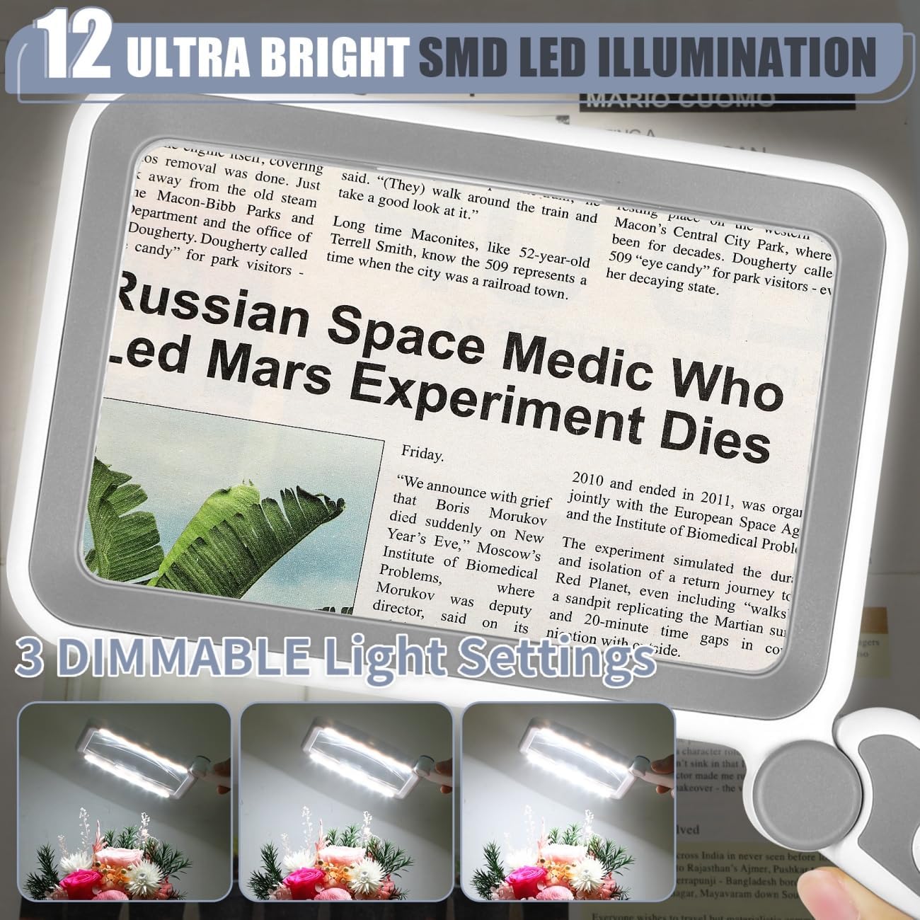 Rechargeable 5X Large Page Magnifier with Lightfor Reading