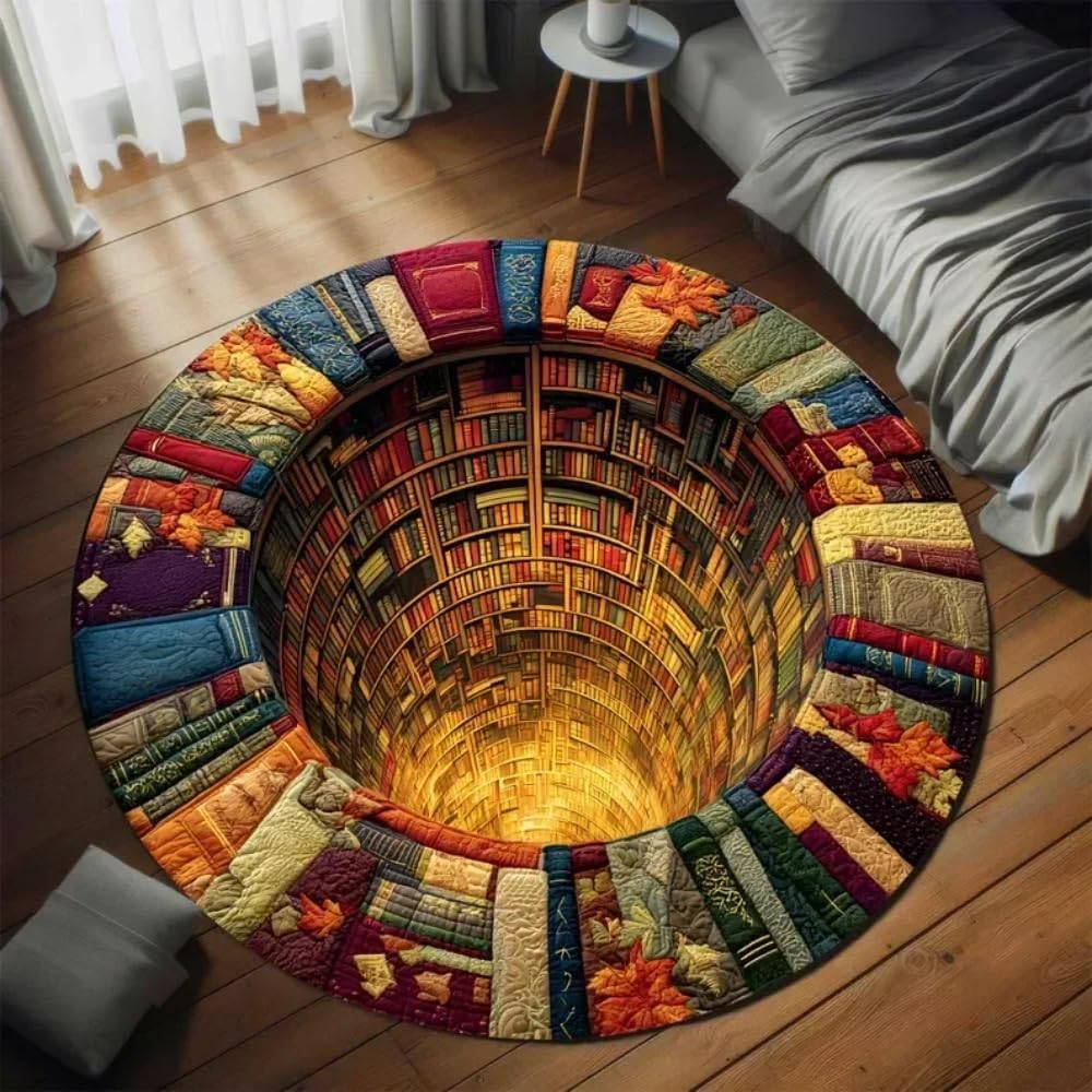 3D Black Cat Secret Library Illusion Rug