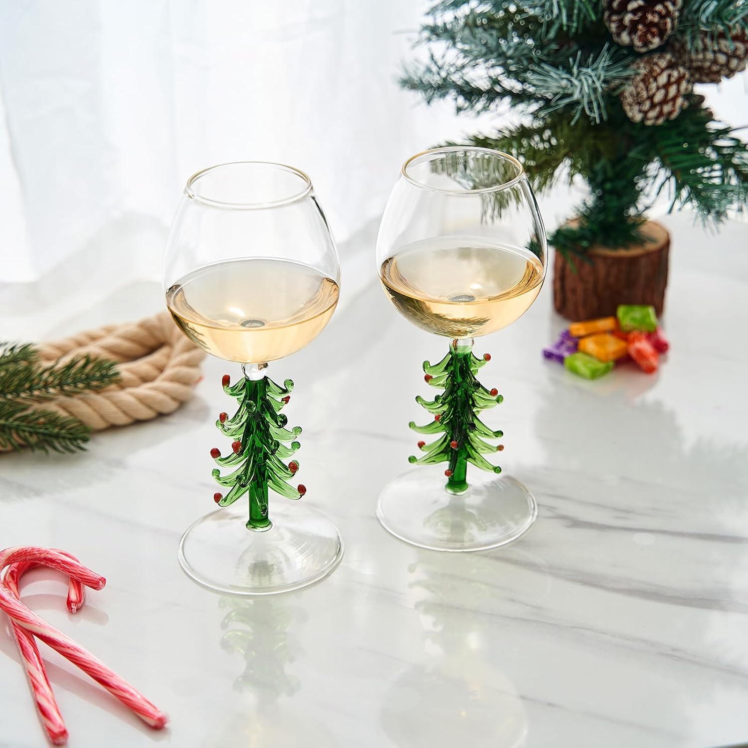 10oz Crystal Christmas Holiday Tree Stemmed Wine Glas