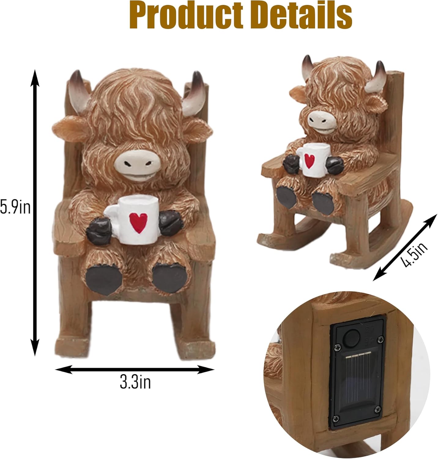 Highland Cow Resin Lamp – Waterproof Solar Glow Figurine