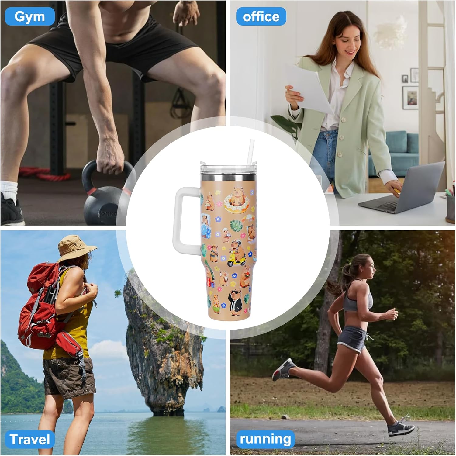 🐹Cute Capybara Stainless Steel Tumbler With Handle & Straw