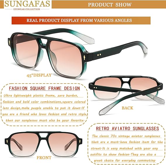 Retro Square Aviator Sunglasses