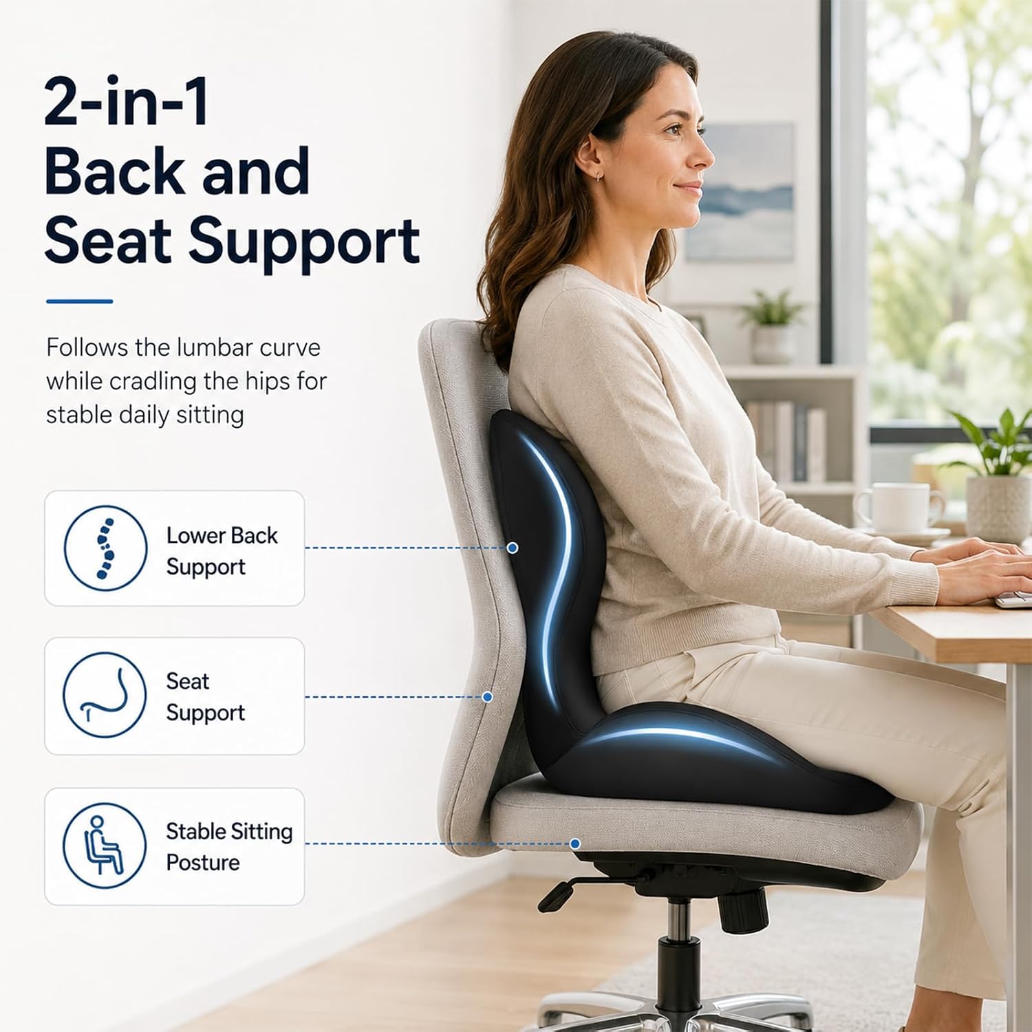💺One-Piece Ergonomic Seat & Back Support Cushion