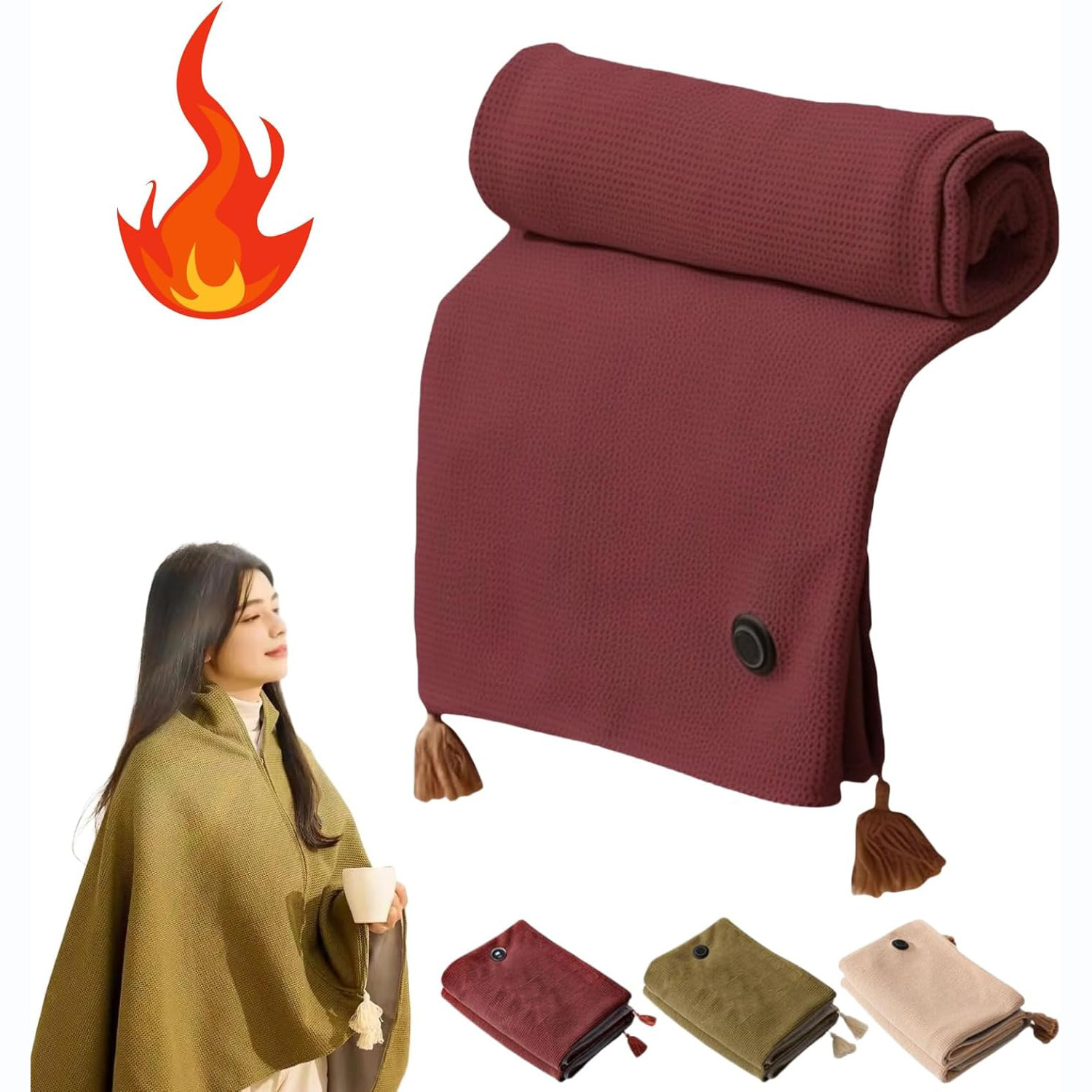 Portable Soft Zipper Electric Heated Blanket Shawl