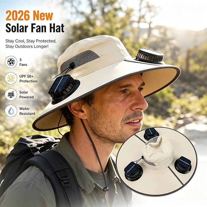 3-Fan Solar Powered Sun Hat
