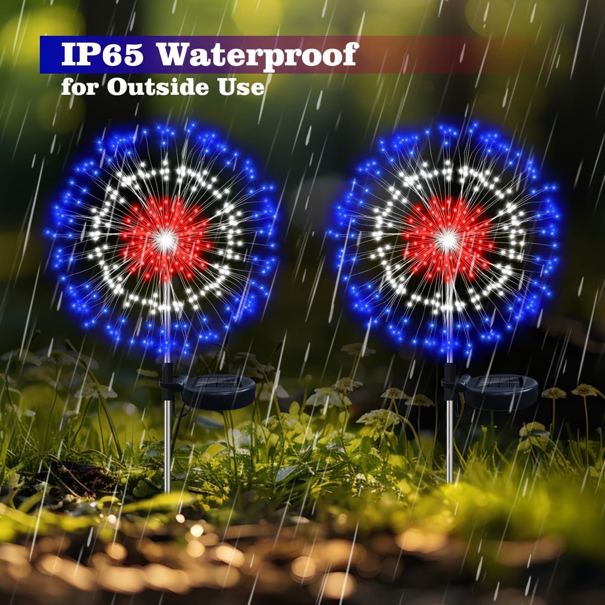 4th of July Decorations Solar Firework Lights(2 Pack)