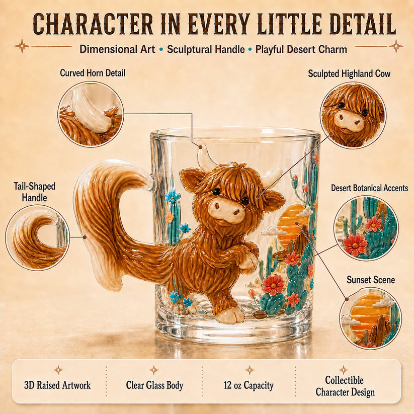 🐾 Whimsical 3D Animal Sculpted Glass Mug Collection | 12oz Premium Clear Glass with Raised Animal Figures, Character-Specific Details & Playful Sculptural Accents ✨