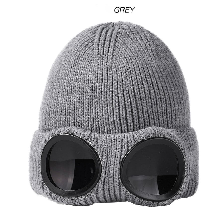 Unisex Solid Color Goggle Lens Design Beanie Hat