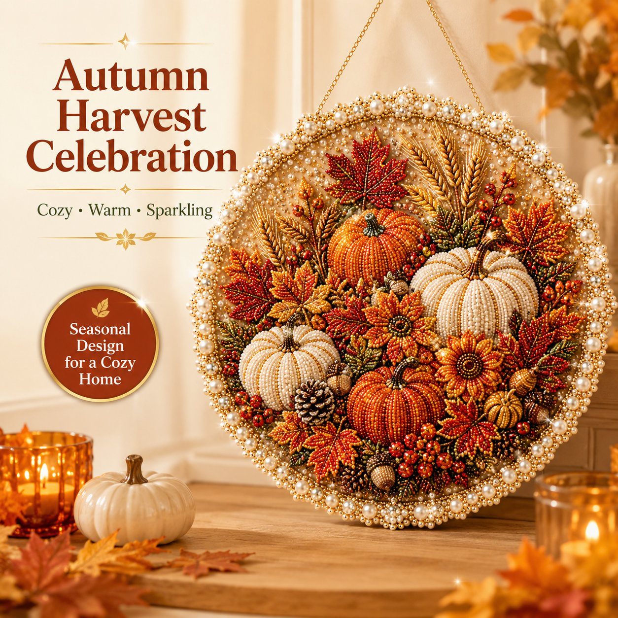 🍂 Autumn Harvest Celebration seasonal pearl art hanging wreath kit