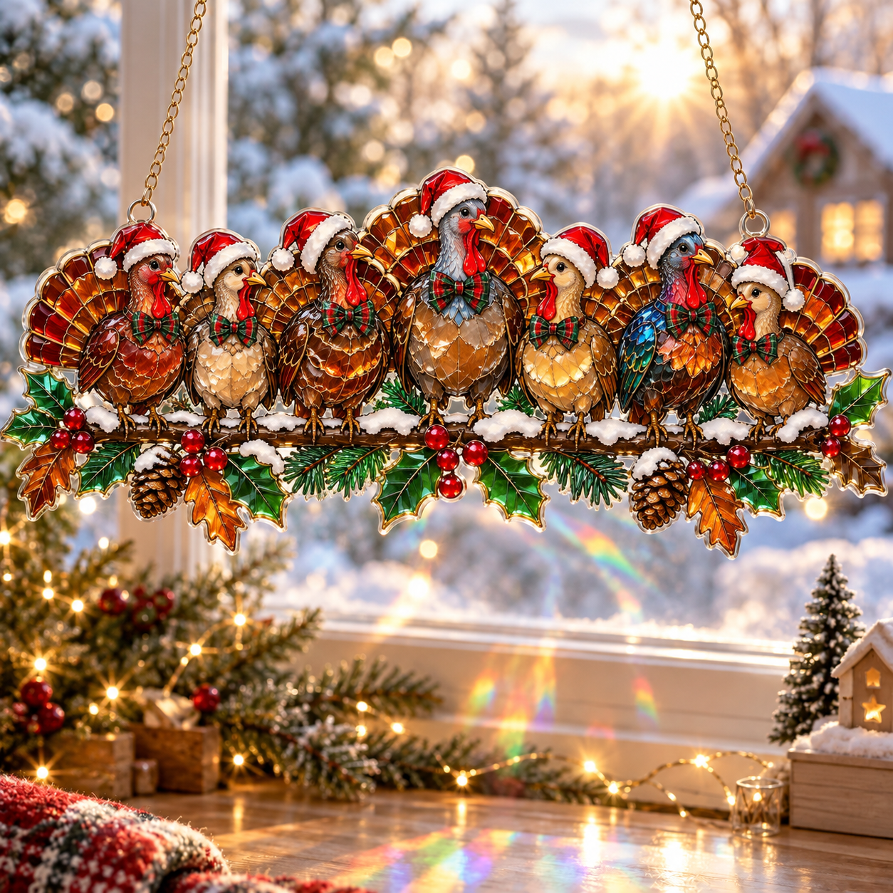 🦃 Festive Turkeys Whimsical Winter acrylic Christmas suncatcher
