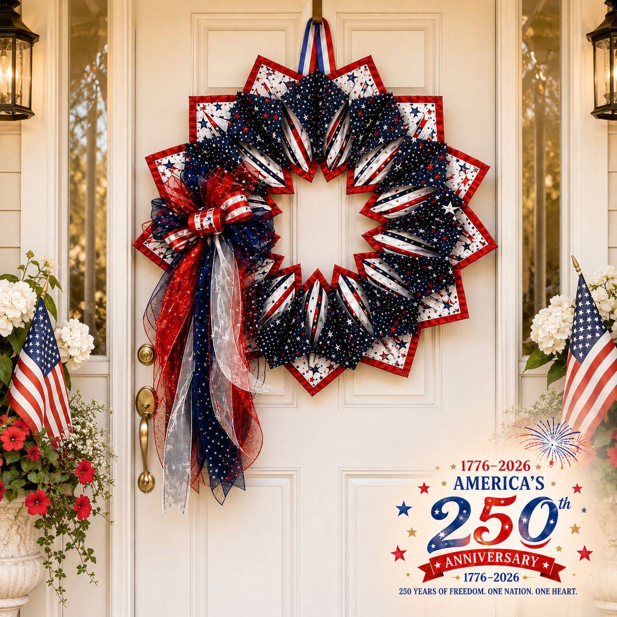 American 250th Anniversary Patriotic Flower Wreath