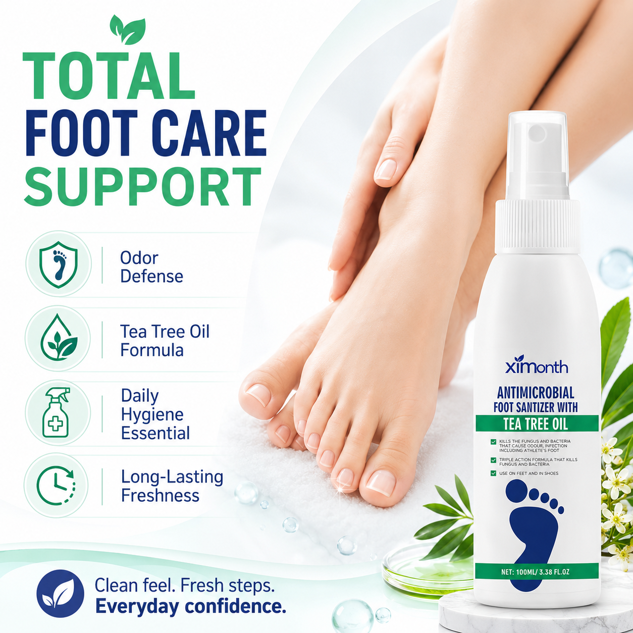 🔥Tea Tree Oil Foot Spray,Plant-Powered Antimicrobial Foot & Shoe Sanitizer
