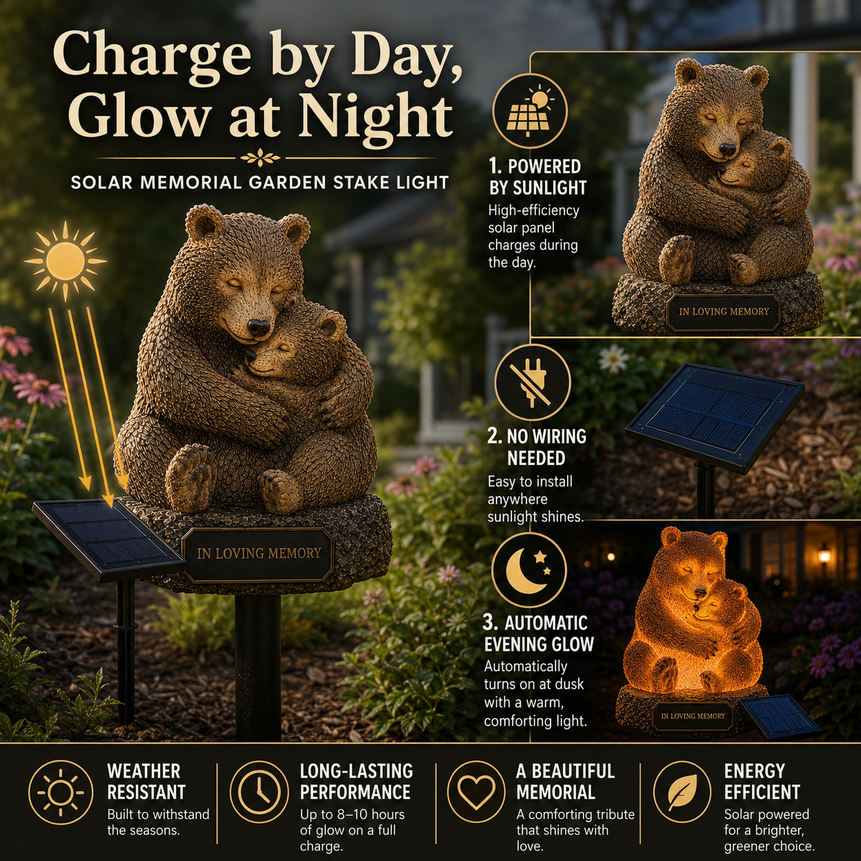 Solar Memorial Garden Light with Plaque