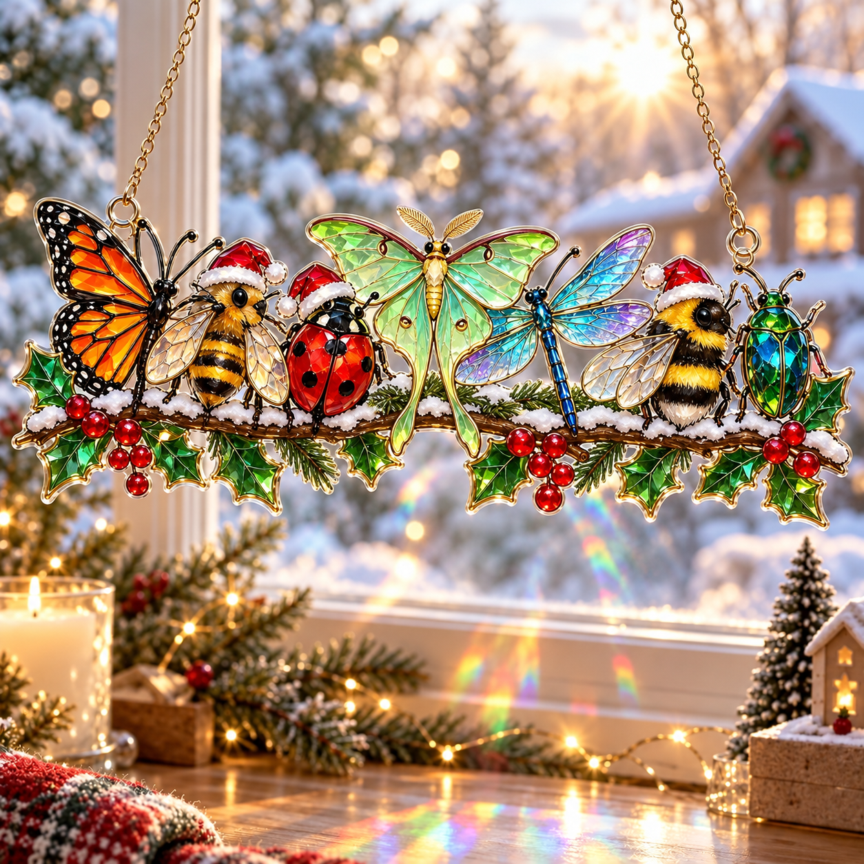 🦋 Winter Garden Friends Whimsical Winter acrylic Christmas suncatcher