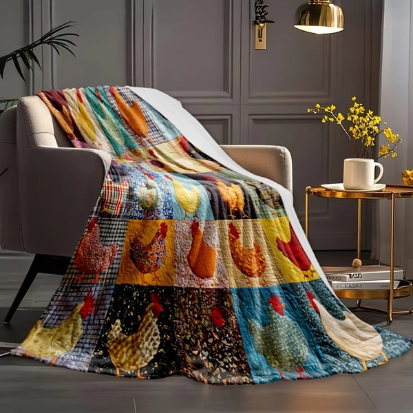 🐔Vintage Chicken Print Flannel Blanket