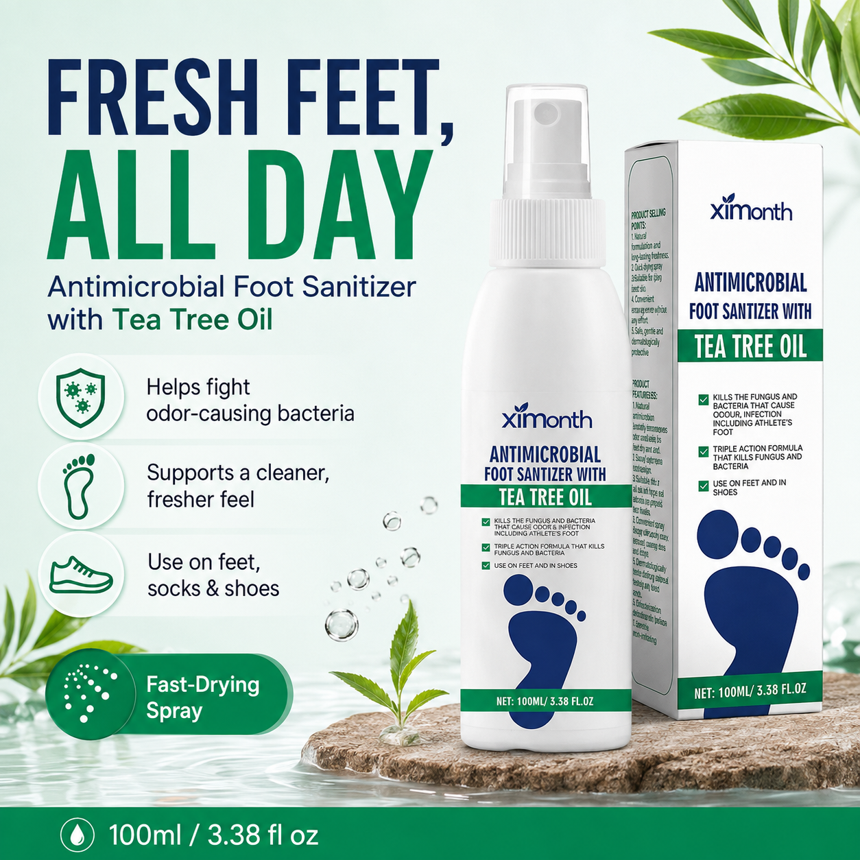 🔥Tea Tree Oil Foot Spray,Plant-Powered Antimicrobial Foot & Shoe Sanitizer