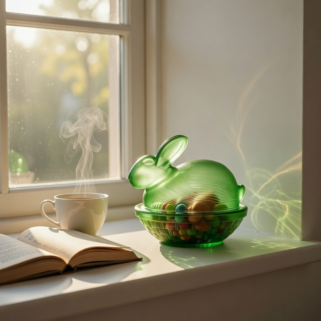 Easter Covered Frosted Crystal Bunny Candy Jar