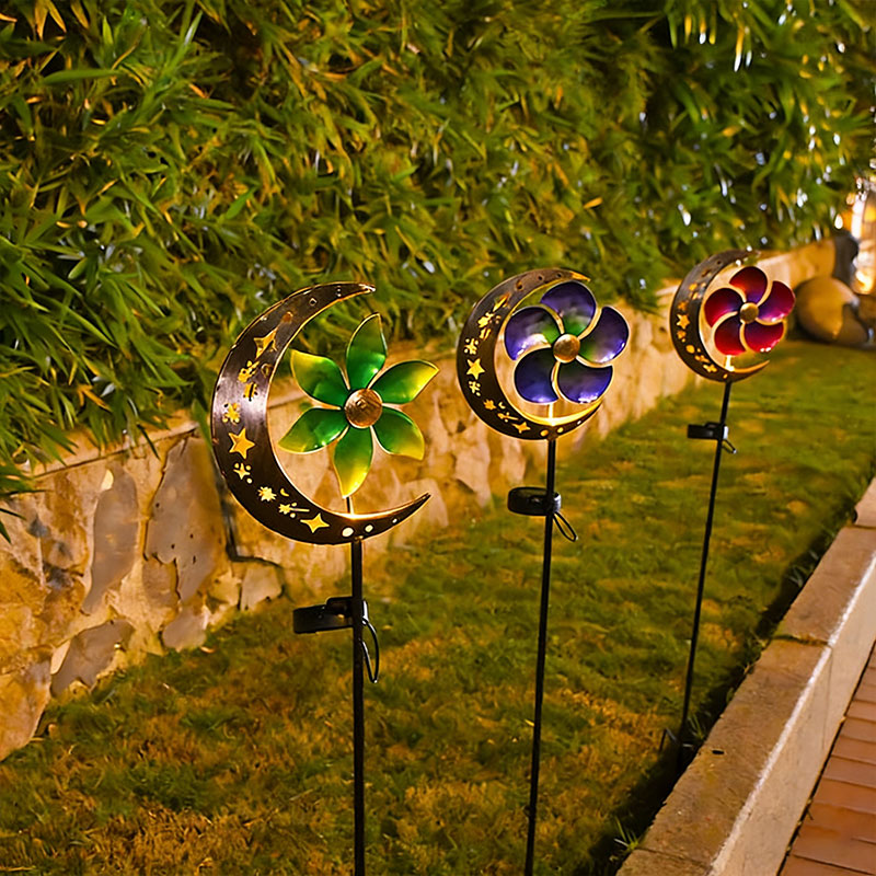 🌙 Moon & Flower Solar Windmill Light – Whimsical Garden Glow ✨