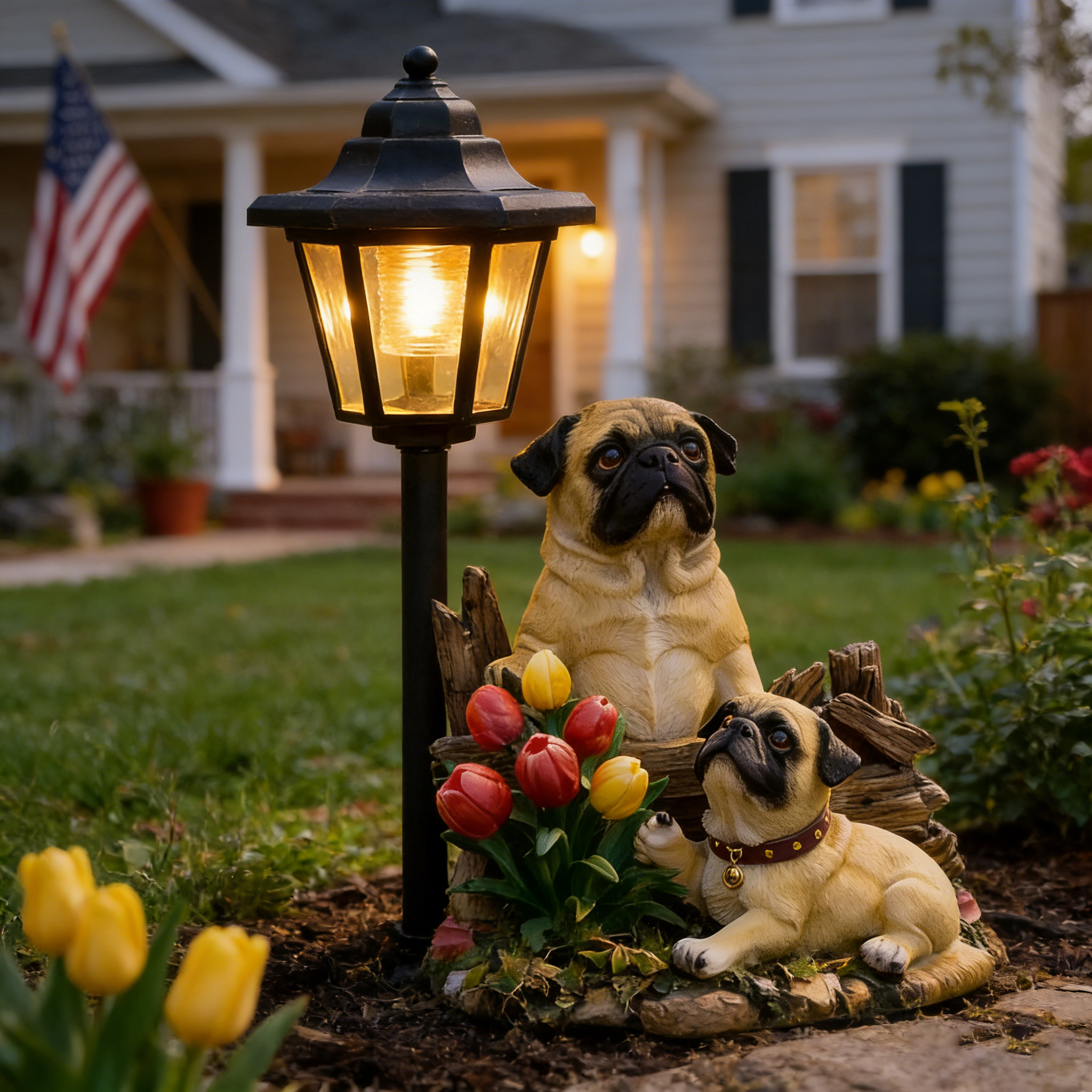 Solar Garden Light Resin Statue – Whimsical Outdoor Decor with Warm Glow