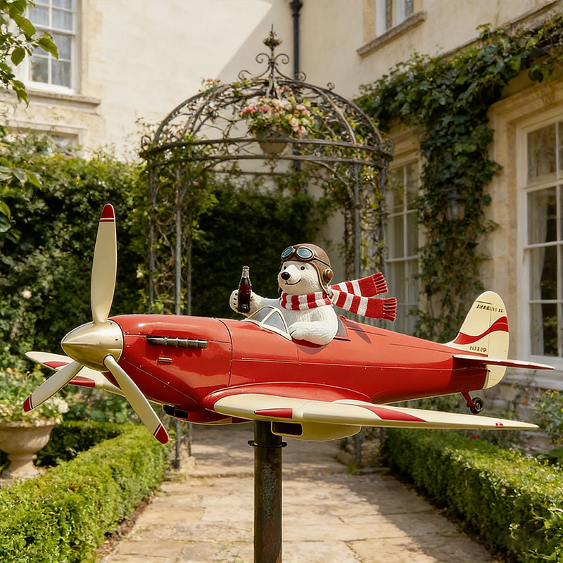 🐻✈️ Polar Bear Pilot Airplane Wind Spinner – Whimsical Garden Decor ✨