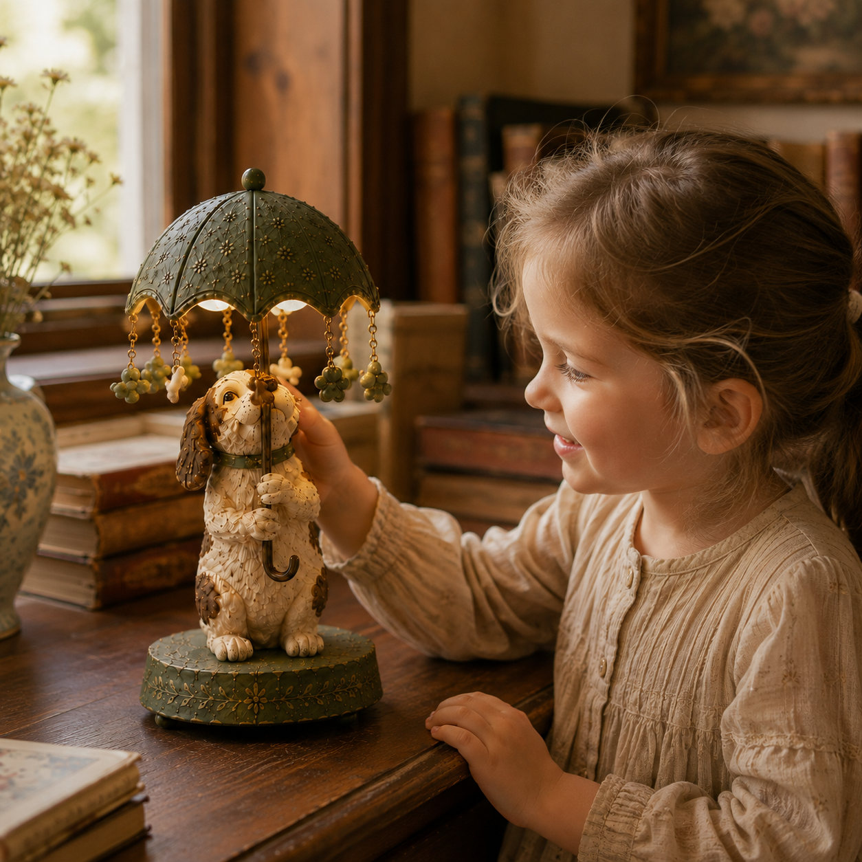 🎁Vintage Rotating Umbrella Animal Lamp