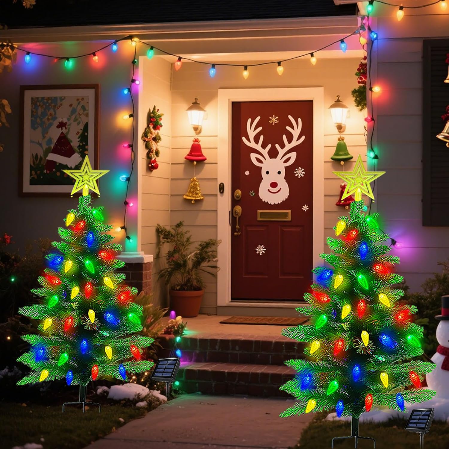 2-Pack 3.6FT Solar Pre-Lit Outdoor Christmas Trees