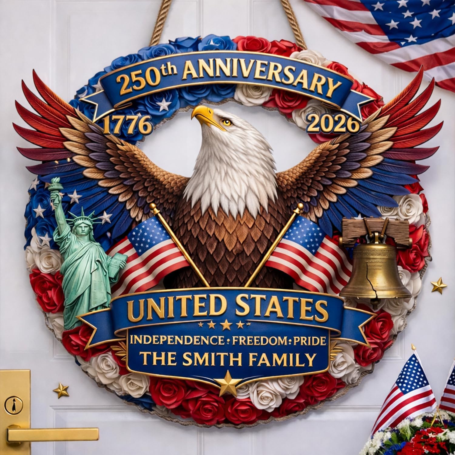Red White Blue U.S. 250th Anniversary Wreath