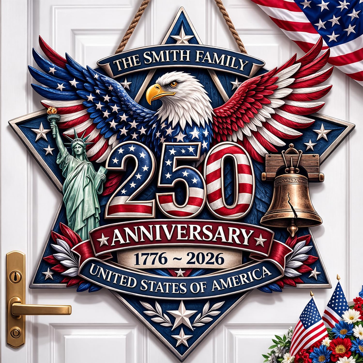 Red White Blue U.S. 250th Anniversary Wreath