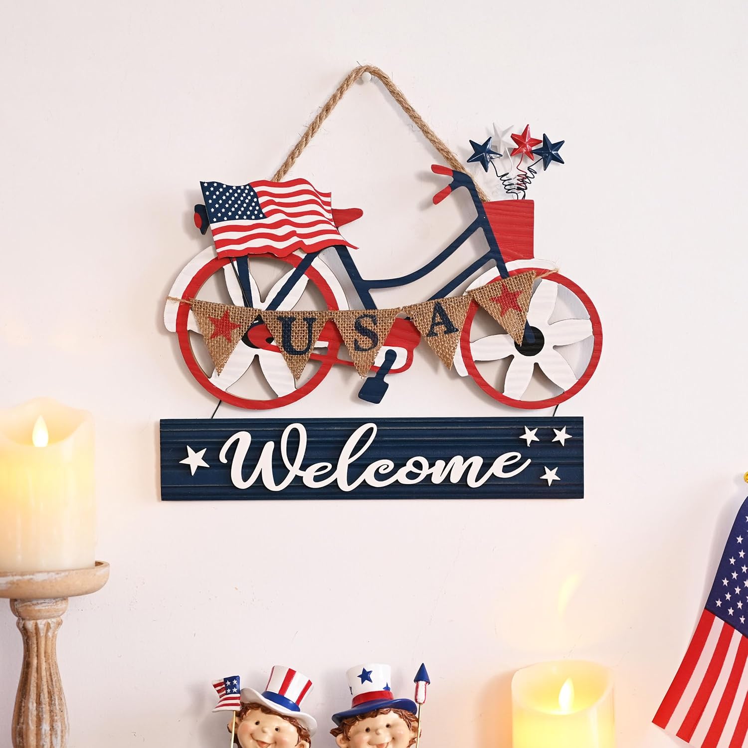 Independence Day Wooden Patriotic Bicycle Sign Logo