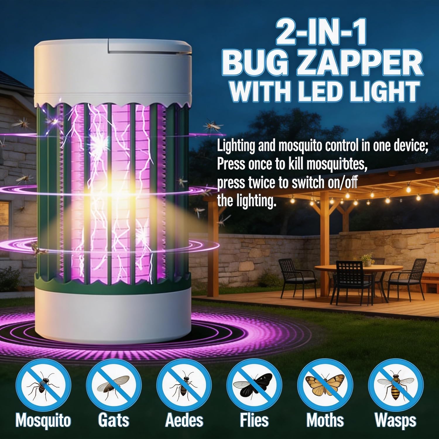 3-in-1 Rechargeable Mosquito Killer Lamp – UV Light, CO2 Lure & 4000V Electric Grid