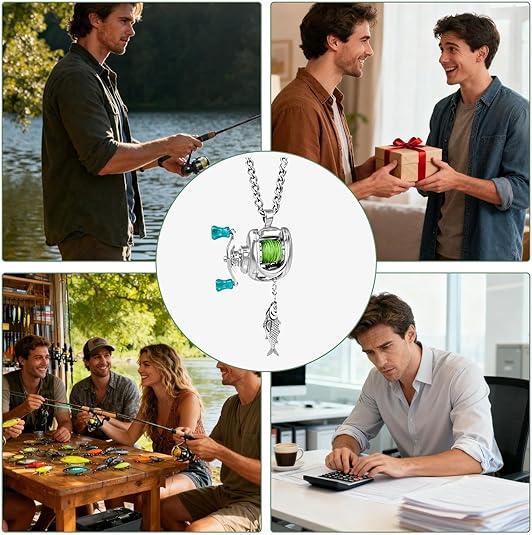 🎣 Baitcaster Reel Necklace & Ring – For the True Fishing Enthusiast!