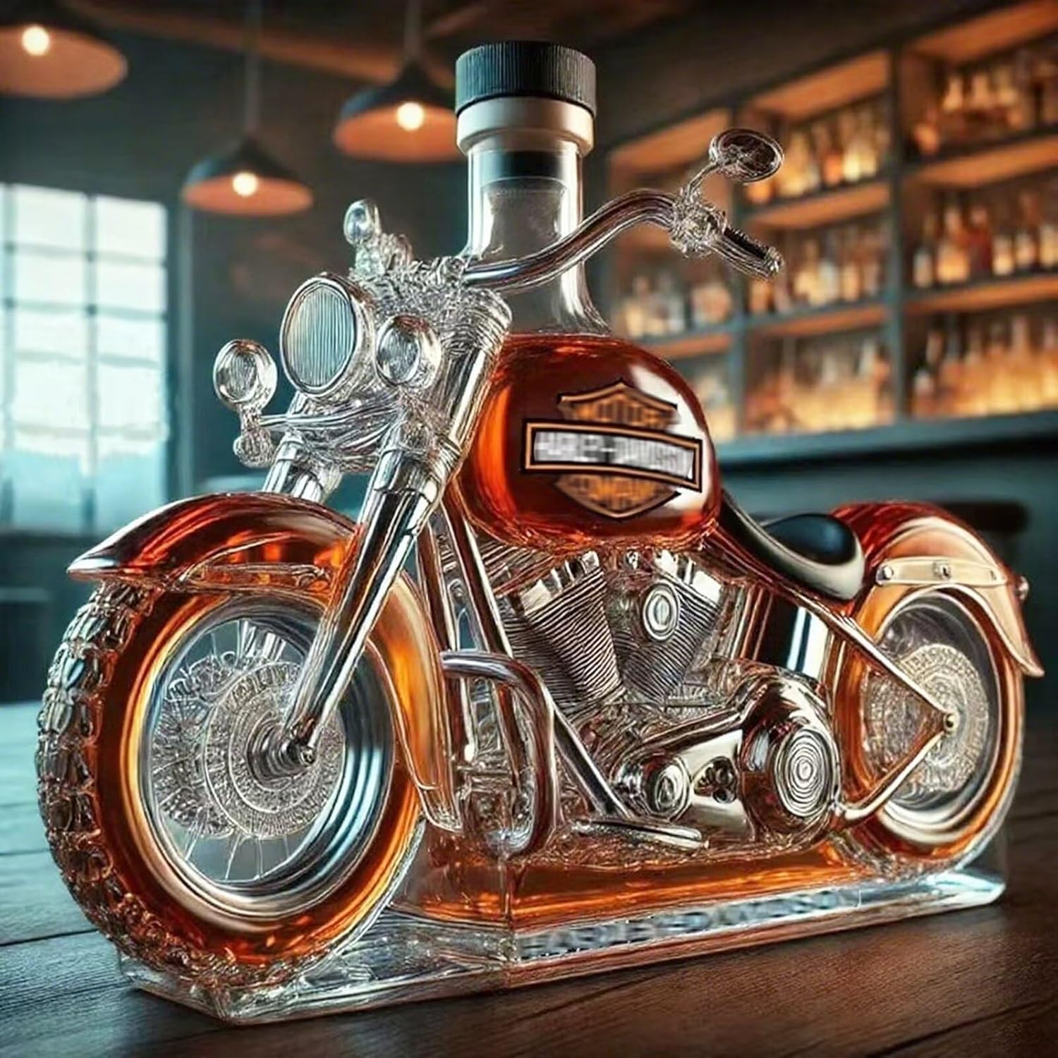 Motorcycle-shaped whiskey bottle decanter