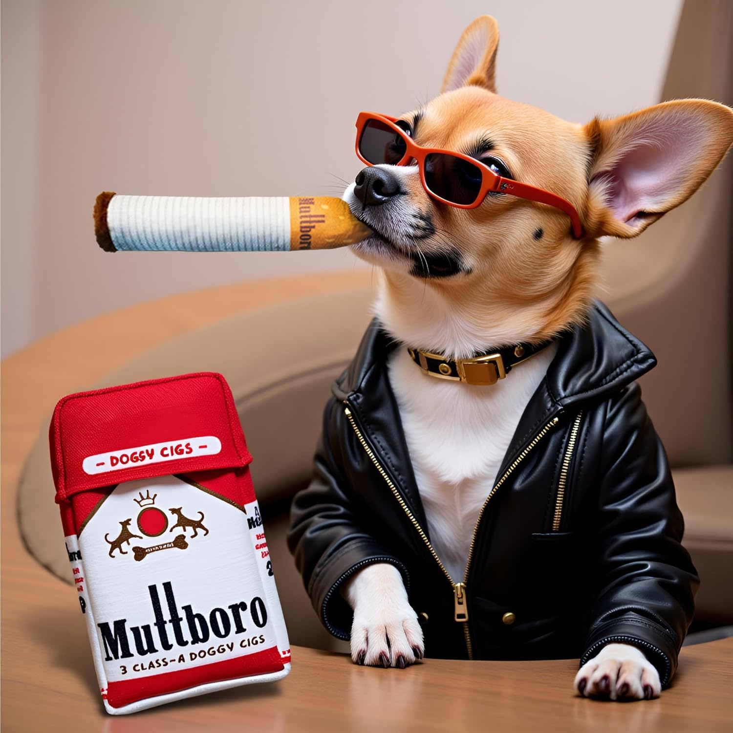 Funny Interactive Giggle Sound Plush Cigarette Dog Toy