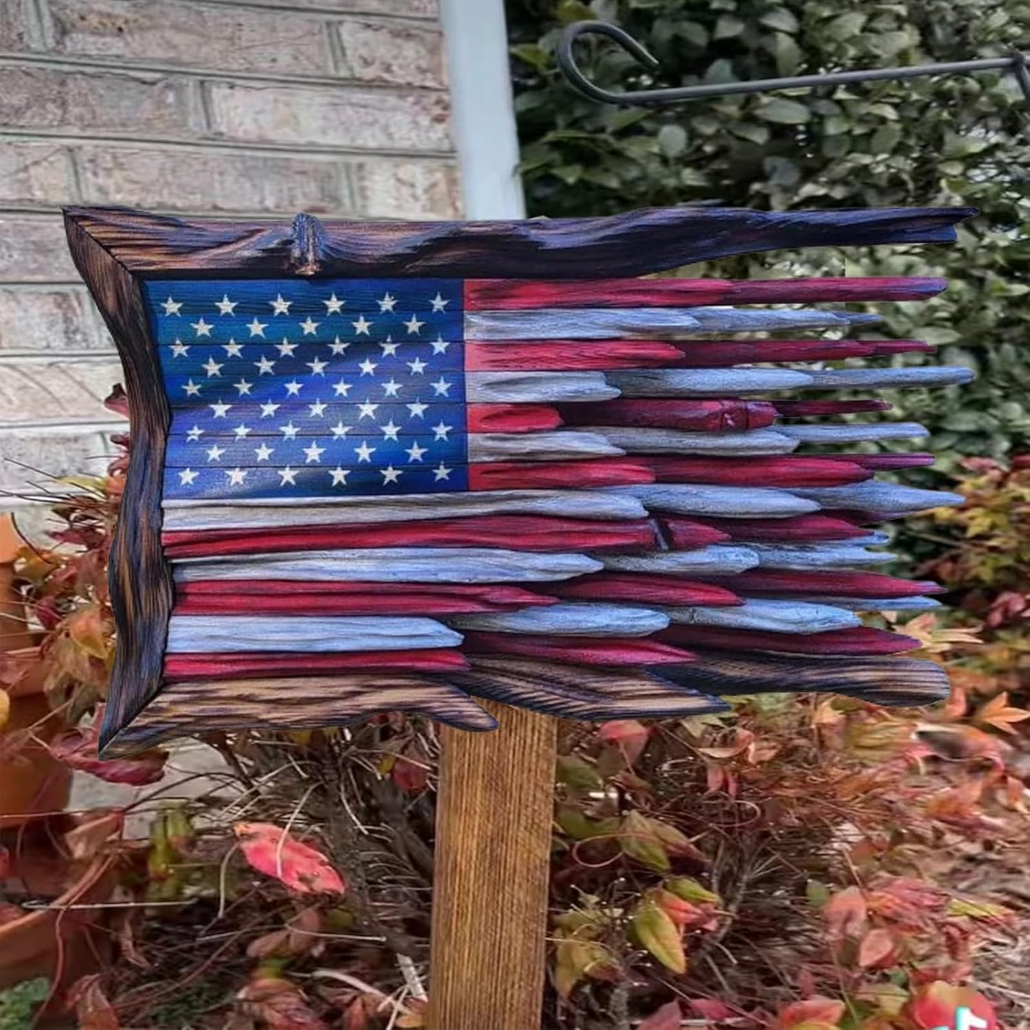 Handmade Wooden 3D Honor US Flag Garden Decoration