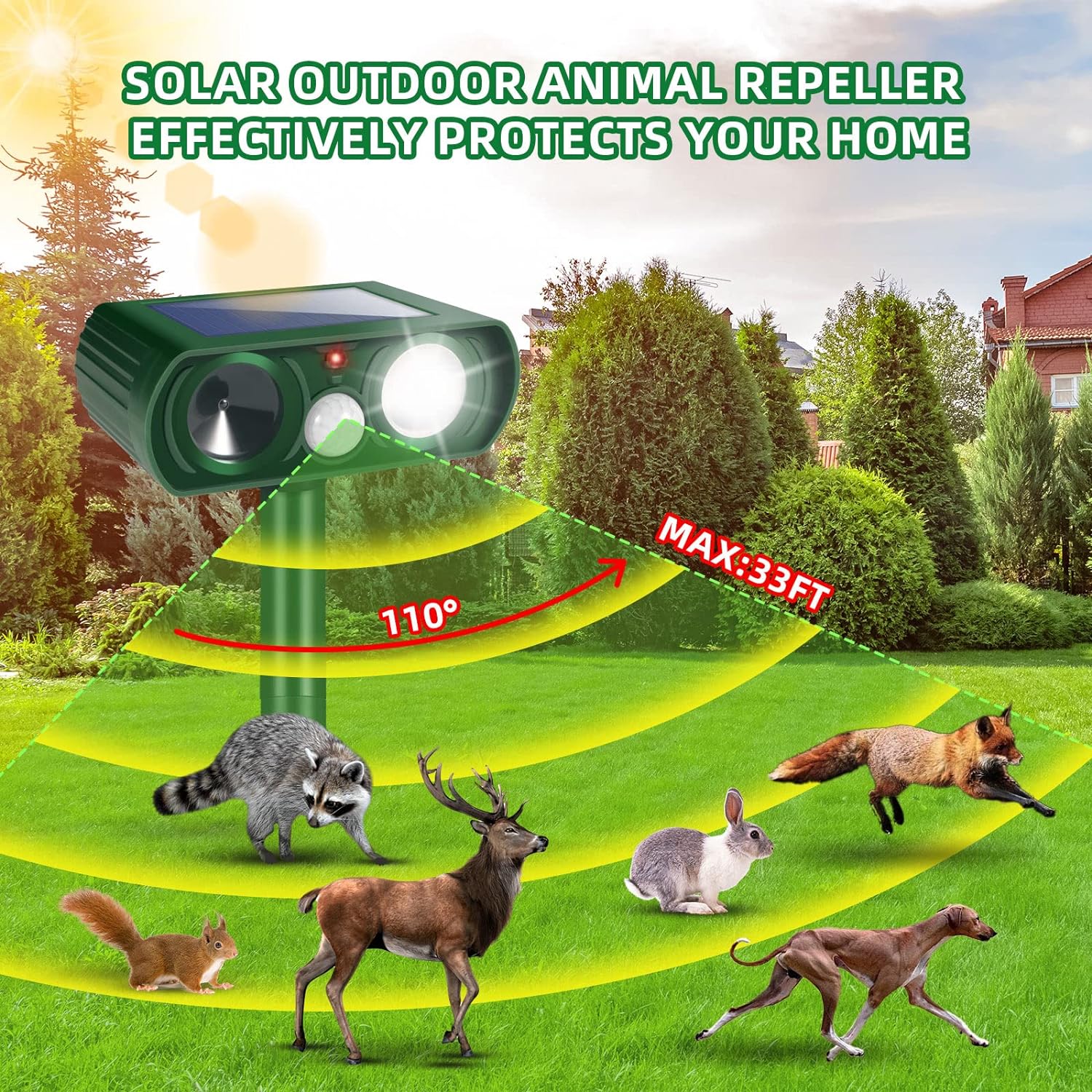 🔥Solar Powered Animal Deterrent to Scare Cat Squirrel Dog...