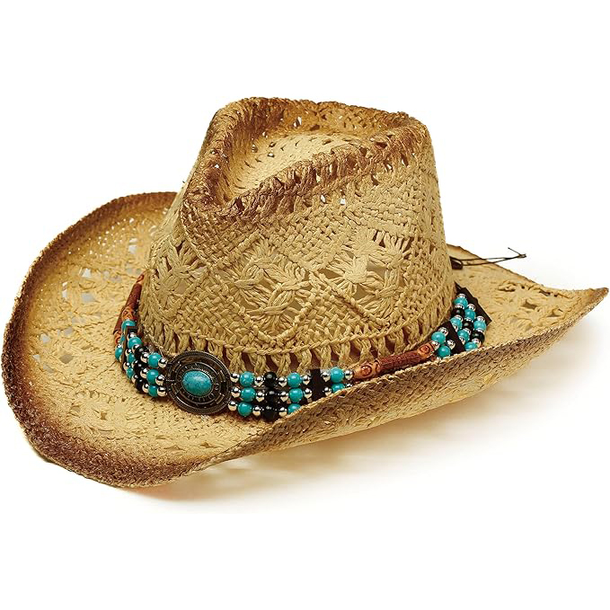 Handmade Turquoise Cowboy Straw Hat