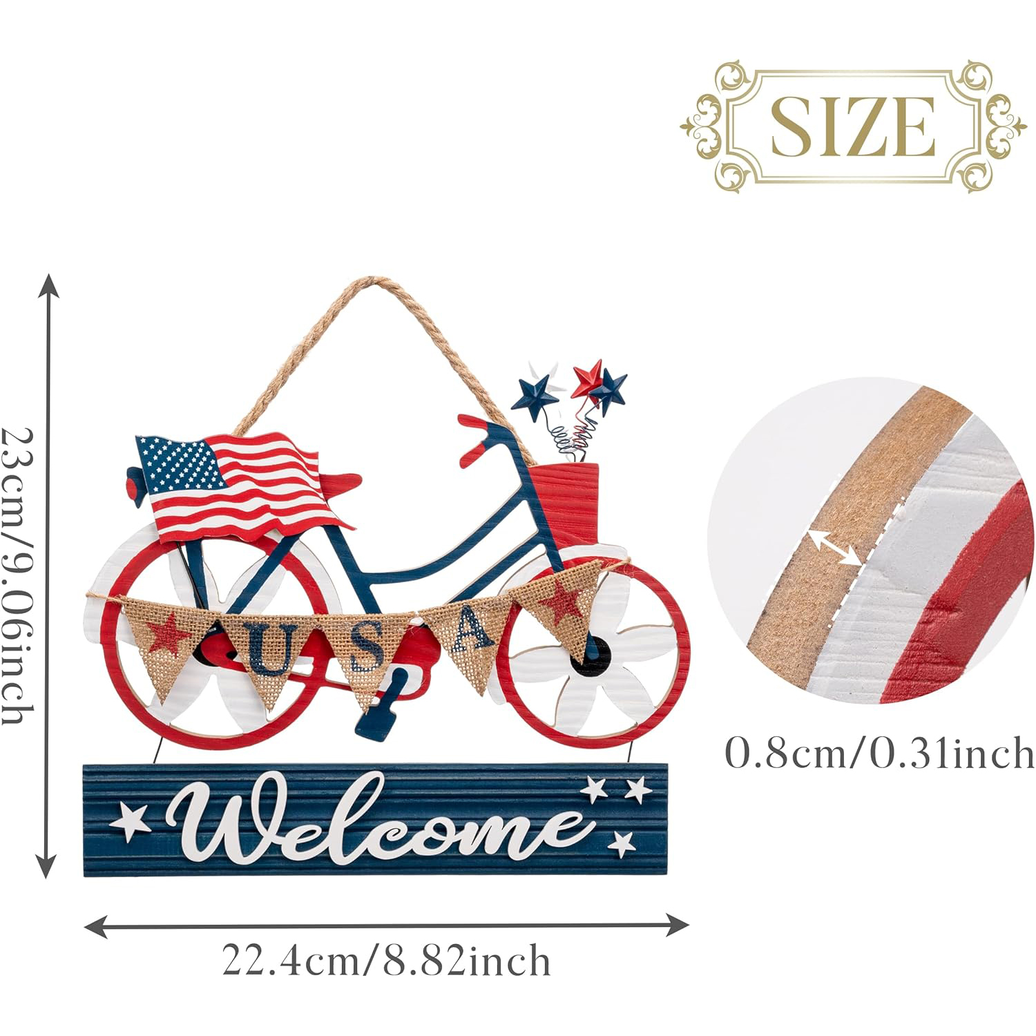 Independence Day Wooden Patriotic Bicycle Sign Logo