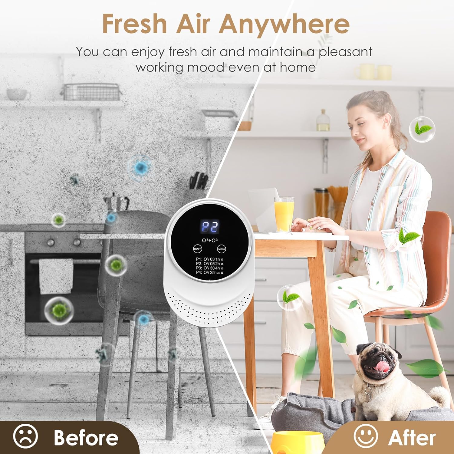 Ozone Odor Eliminator for Strong Odor 99% Cat Litter Deodorizer Dog Poof