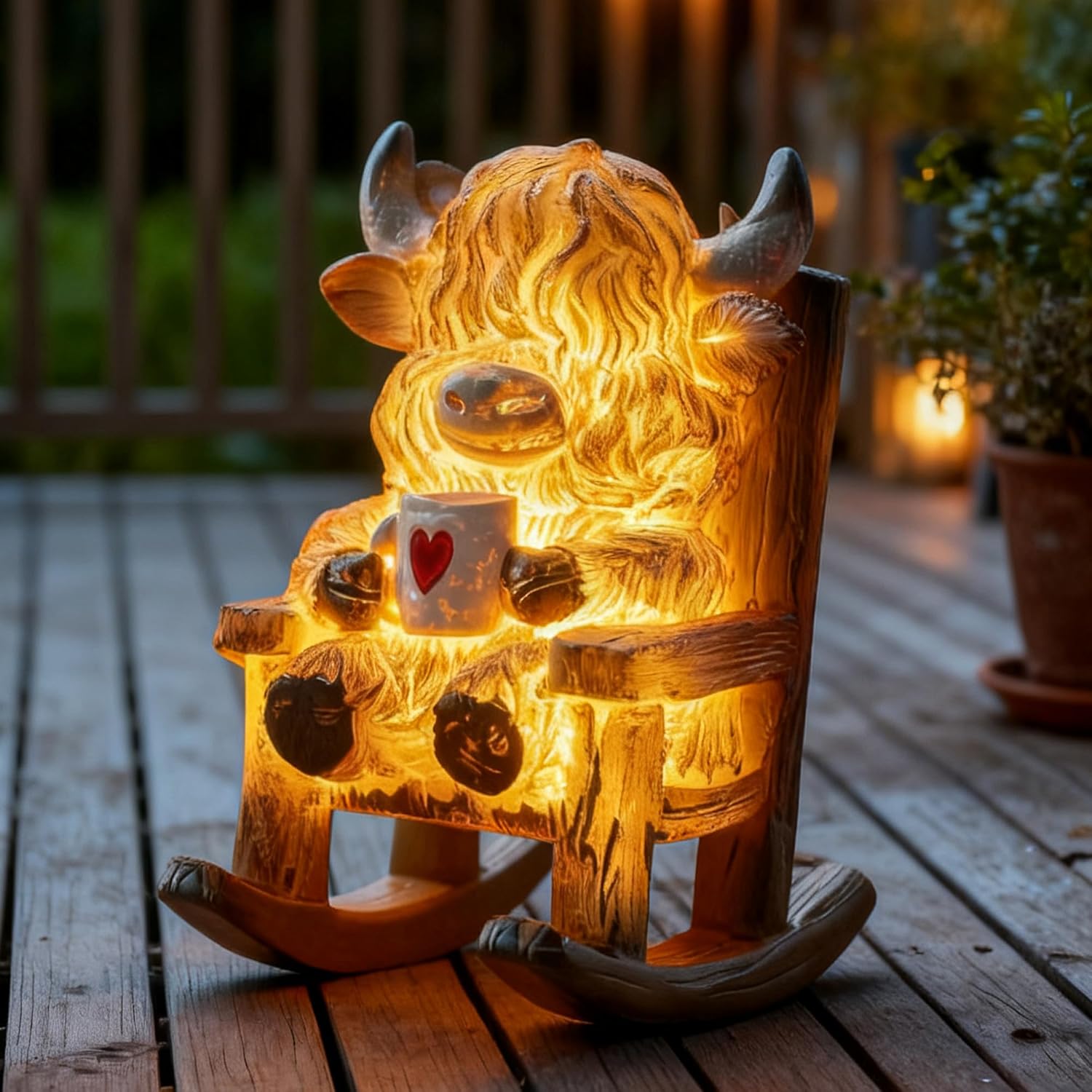 Highland Cow Resin Lamp – Waterproof Solar Glow Figurine