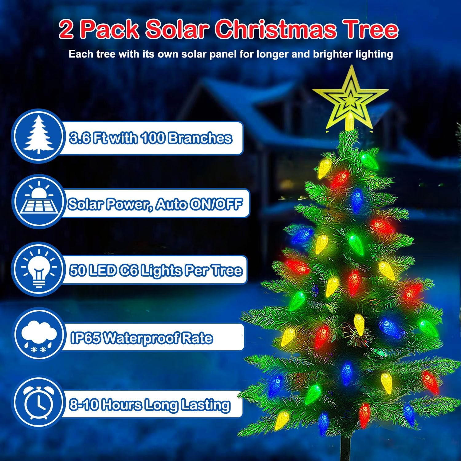 2-Pack 3.6FT Solar Pre-Lit Outdoor Christmas Trees