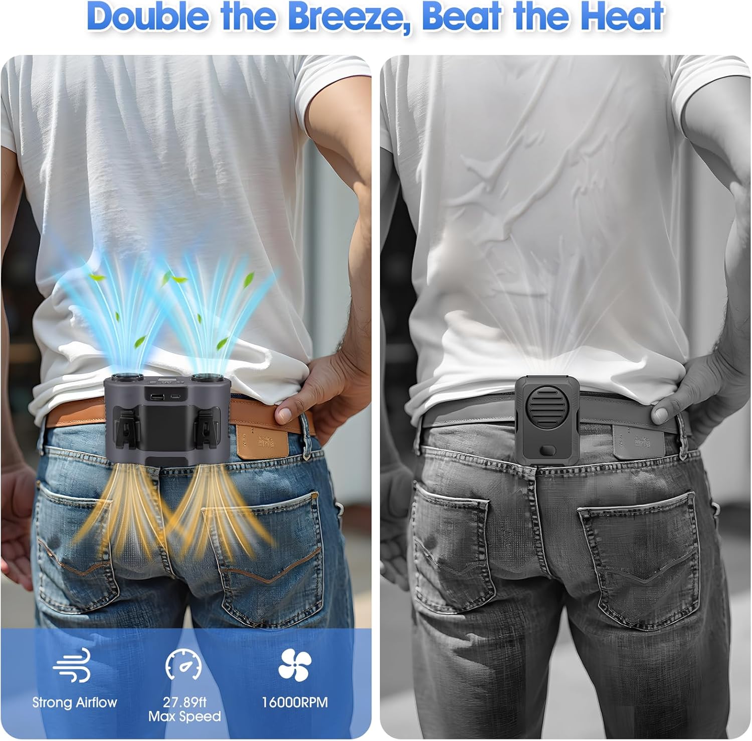 🌀 Portable Waist Fan – Powerful Cooling On the Go
