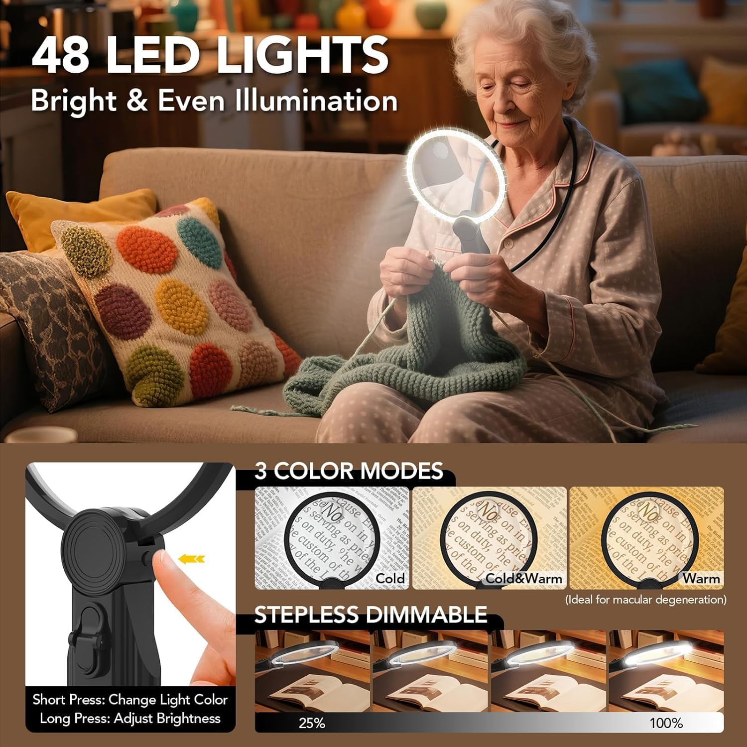 3-in-1 Hands-Free LED Magnifier with Anti-Glare Lens