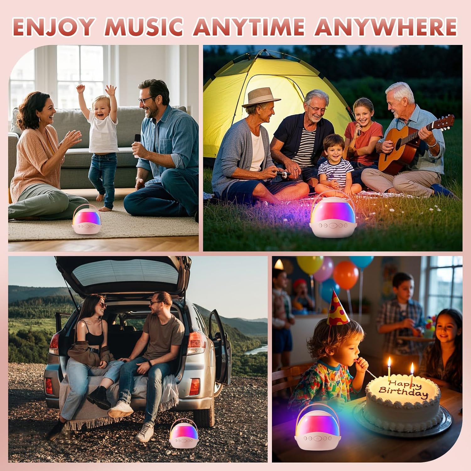 2-Mic Portable Karaoke Machine – Colorful Lights, Fun Voice Effects & Instant Family Entertainment