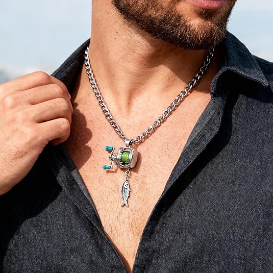 🎣 Baitcaster Reel Necklace & Ring – For the True Fishing Enthusiast!
