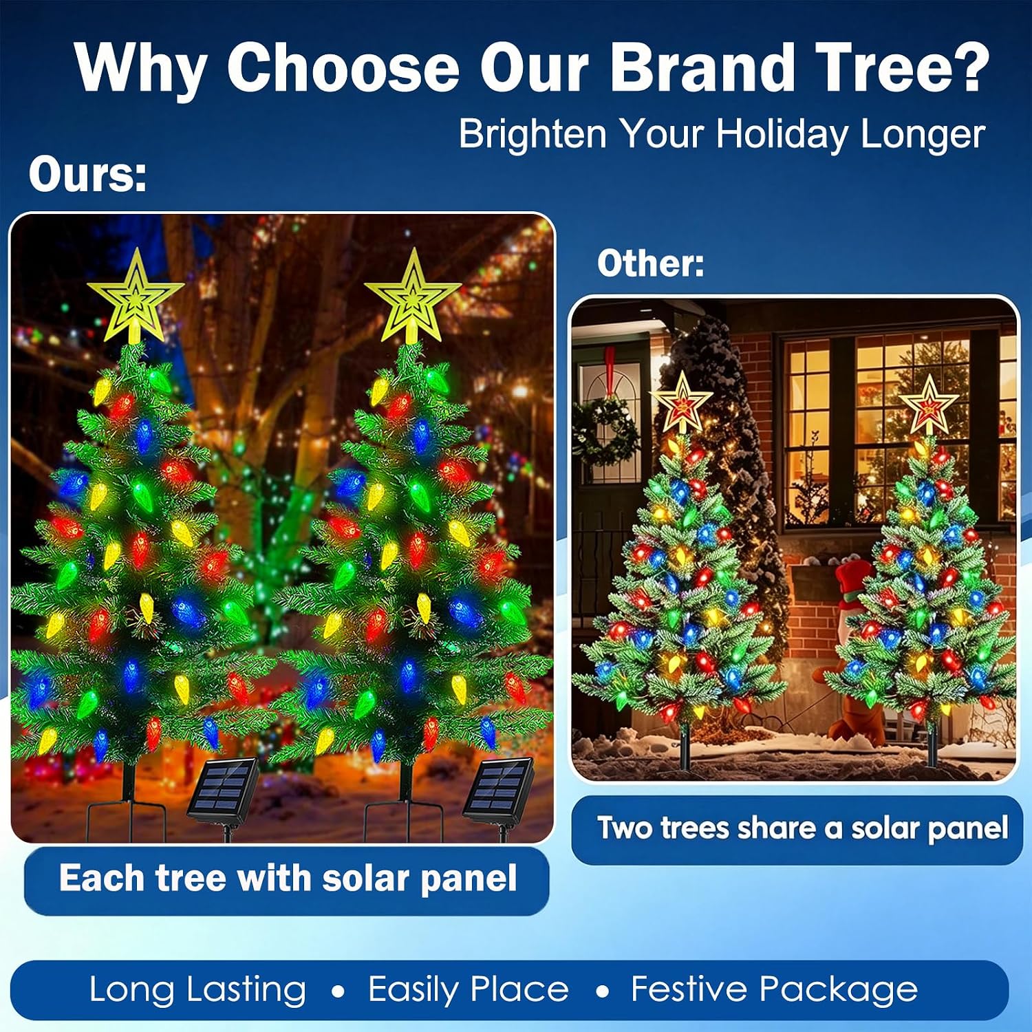 2-Pack 3.6FT Solar Pre-Lit Outdoor Christmas Trees