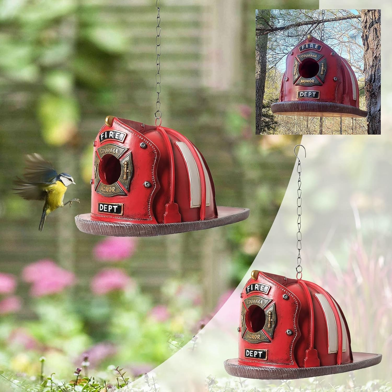 🚒 Honor the Heroes: Vintage Firefighter Helmet Birdhouse