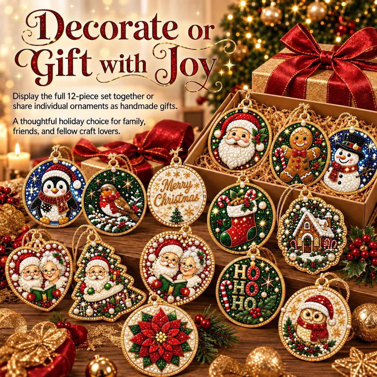 12PCS Christmas Diamond Art Ornament Kit