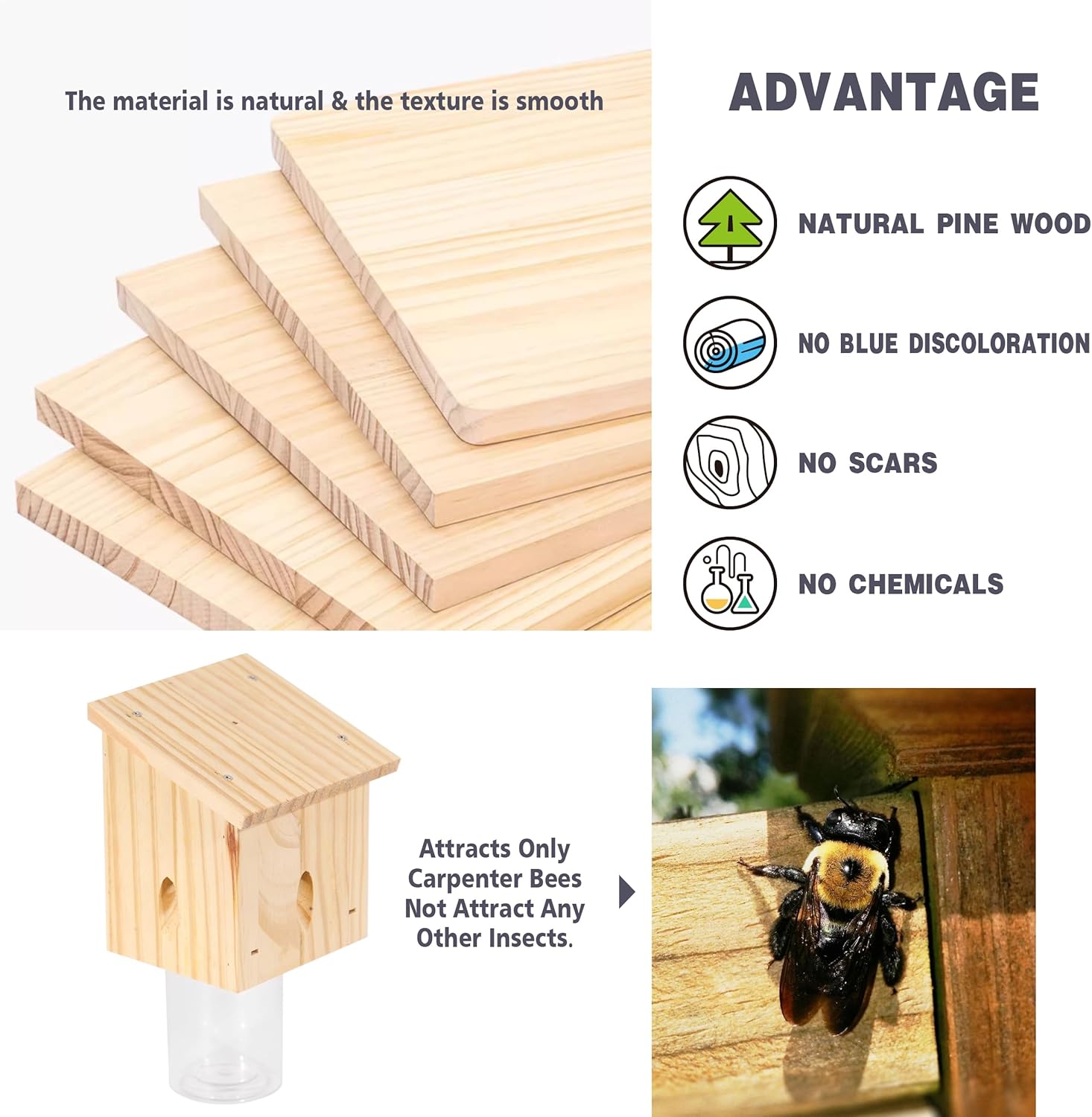 Natural Hanging Wood Bee Trap